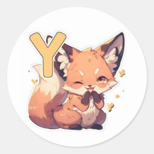 Letter Y Anime Cute Fox Classic Round Sticker