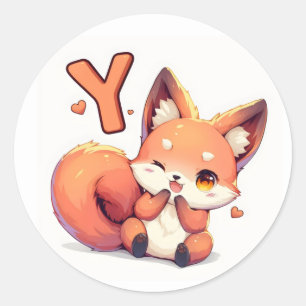 Letter Y Cute Fox Anime Classic Round Sticker