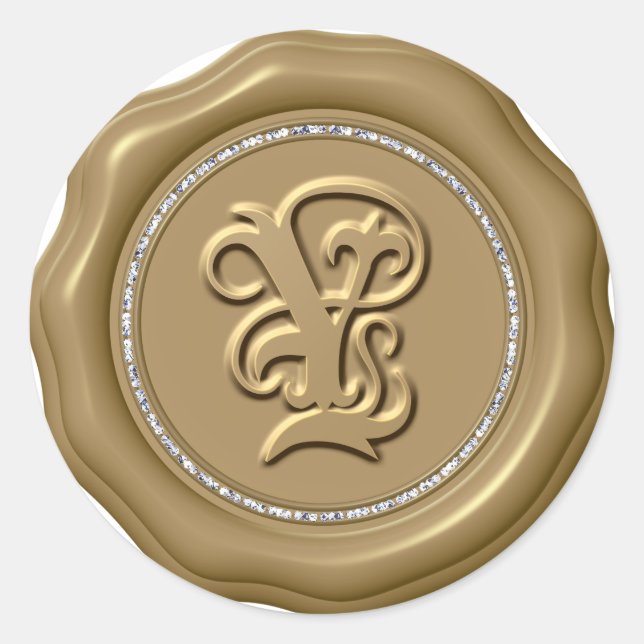 *~* Letter Y Diamond Circle GOLD Wax Seal Stickers (Front)