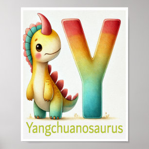Letter Y, Dinosaur Alphabet Watercolor Poster
