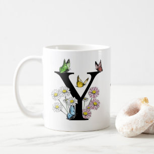 Letter Y Floral Butterfly Monogram Initial     Coffee Mug