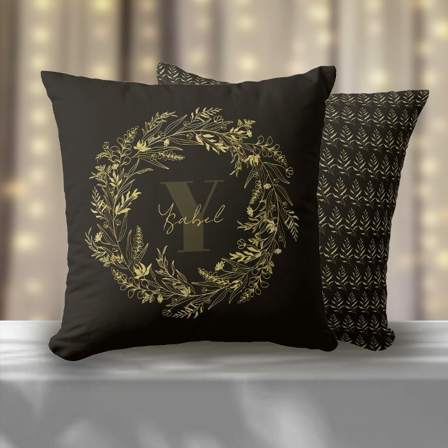 Letter Y  Gold Botanical Monogram Cushion (Creator Uploaded)
