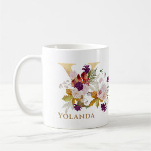 Letter Y - Gold Floral Name sister coworker friend Coffee Mug