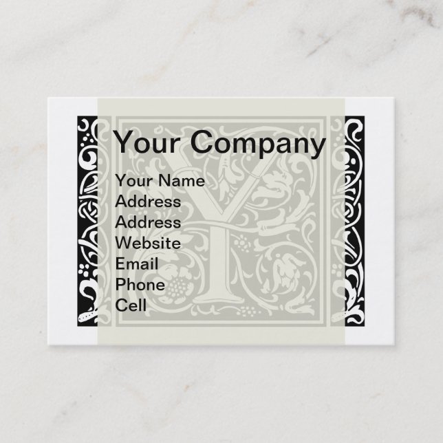 Letter Y Mediaeval Monogram Art Nouveau Business Card (Front)
