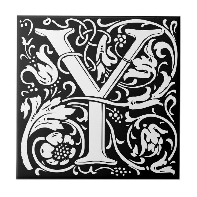 Letter Y Mediaeval Monogram Art Nouveau Ceramic Tile (Front)
