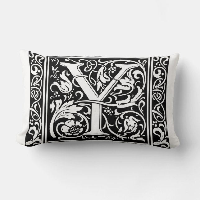Letter Y Mediaeval Monogram Art Nouveau Lumbar Cushion (Front)