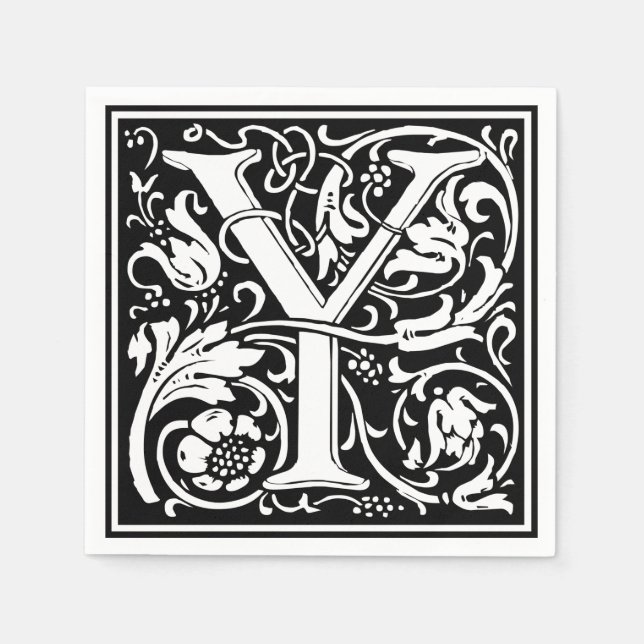 Letter Y Mediaeval Monogram Art Nouveau Napkin (Front)