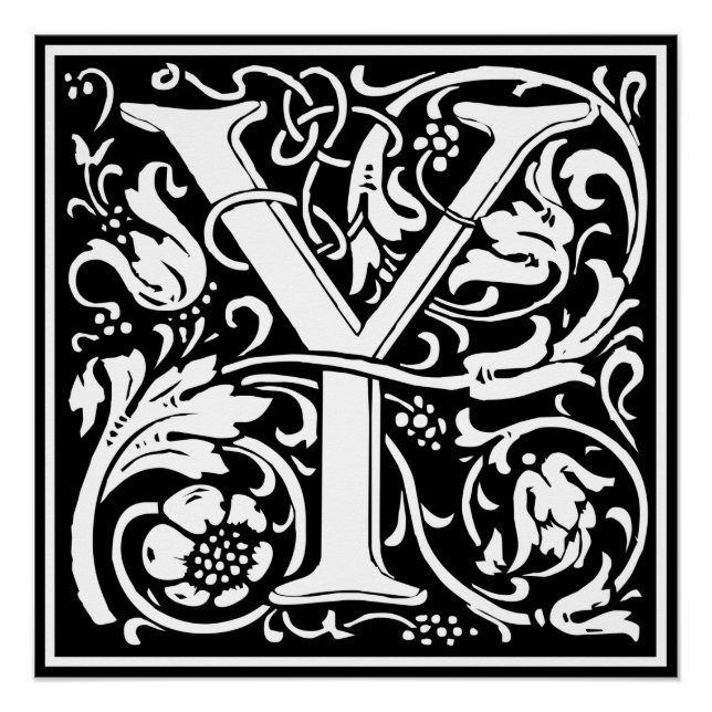 Letter Y Mediaeval Monogram Art Nouveau Poster (Front)