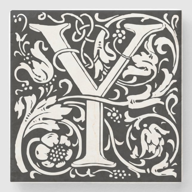 Letter Y Mediaeval Monogram Art Nouveau Stone Coaster (Front)