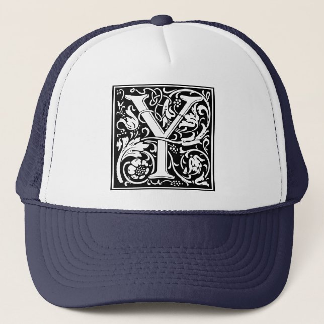 Letter Y Mediaeval Monogram Art Nouveau Trucker Hat (Front)