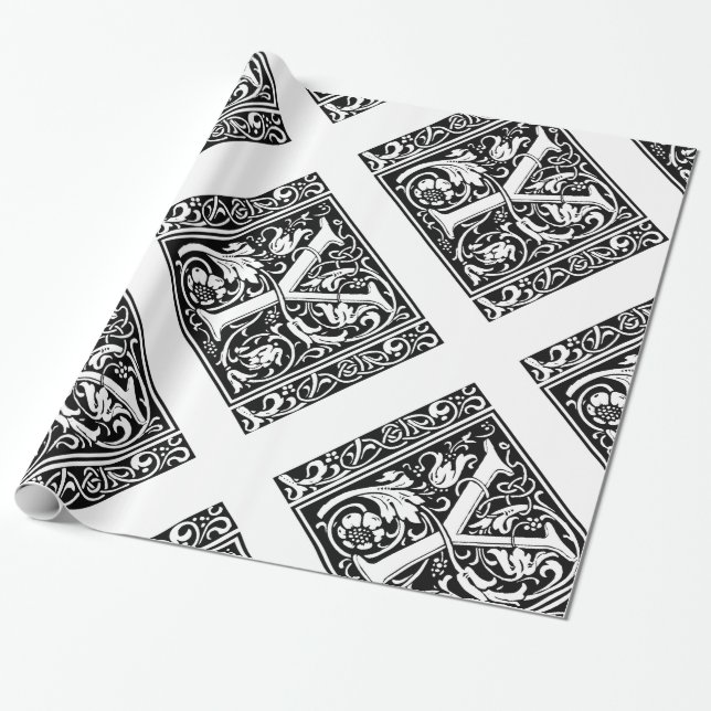 Letter Y Mediaeval Monogram Art Nouveau Wrapping Paper (Unrolled)
