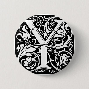 Letter Y Mediaeval Monogram Vintage Initial 6 Cm Round Badge