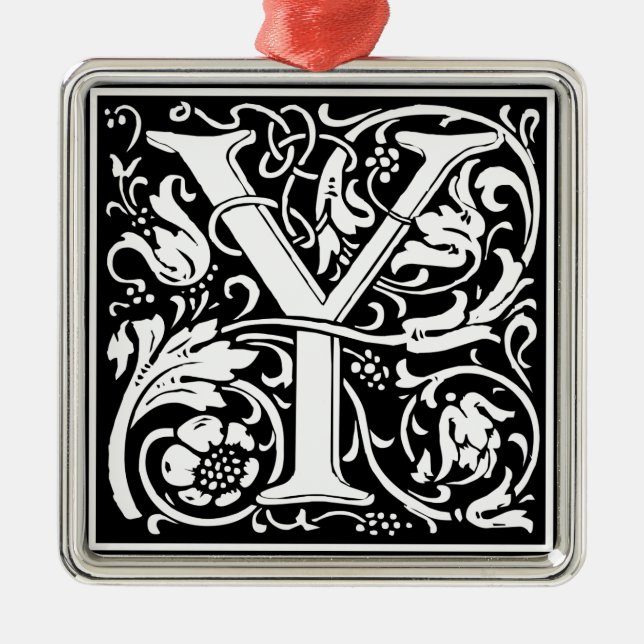 Letter Y Medieval Monogram Art Nouveau Metal Tree Decoration (Front)