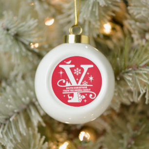 Letter Y Monogram Initial Family Name Greeting Ceramic Ball Christmas Ornament