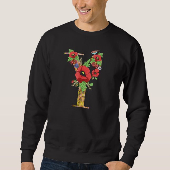 Letter Y Tee Floral Initial Y Monogram Poppy Flowe (Front)