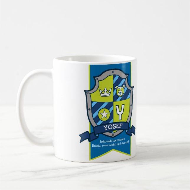 Letter Y Yosef blue green bear name meaning Coffee Mug (Left)