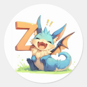 Letter Z Anime Dragon Classic Round Sticker
