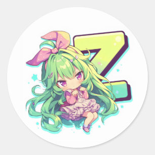 Letter Z Anime Girl Classic Round Sticker