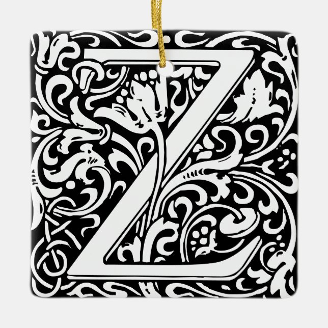 Letter Z art nouveau black and white Tile  Ceramic Ornament (Front)