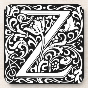 Letter Z art nouveau black and white Tile Coaster