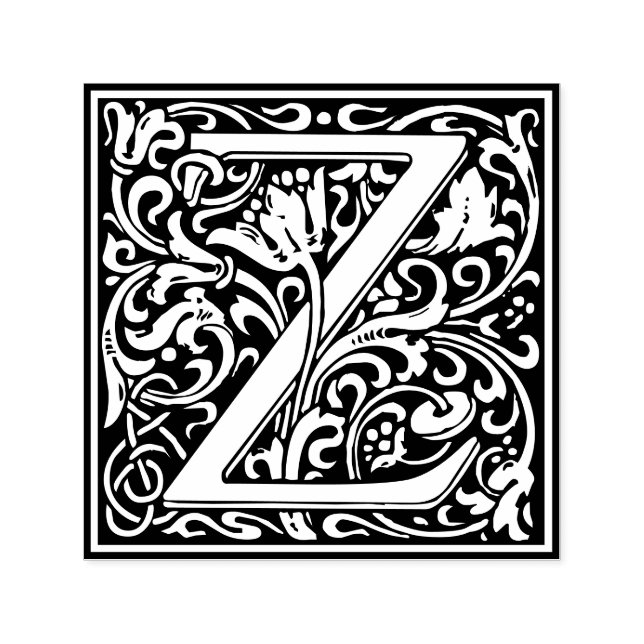 Letter Z art nouveau black and white Tile Self-inking Stamp (Design)