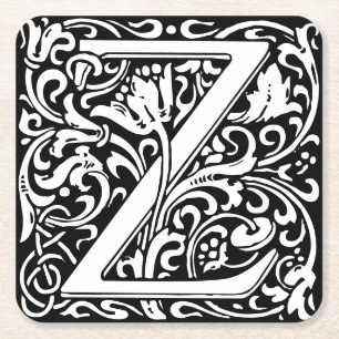 Letter Z art nouveau black and white Tile Square Paper Coaster