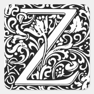 Letter Z art nouveau black and white Tile  Square Sticker