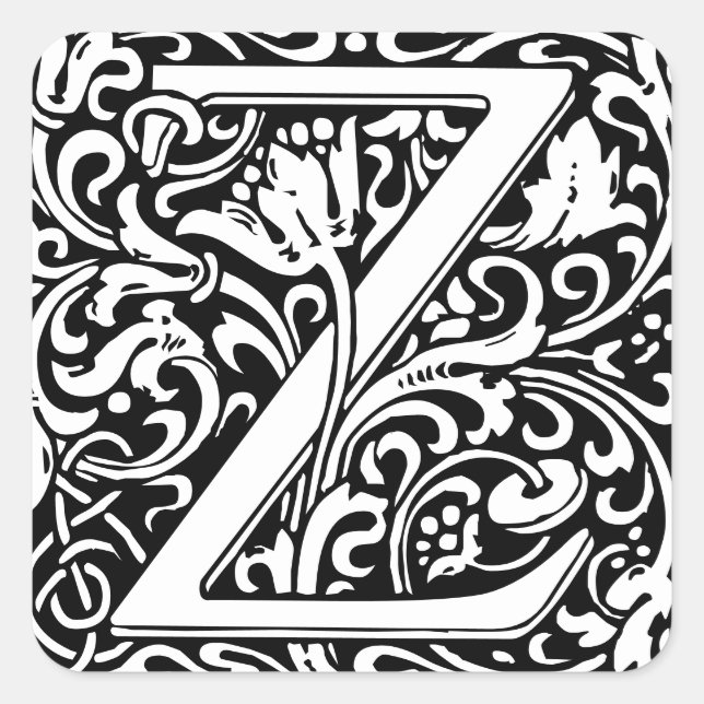 Letter Z art nouveau black and white Tile  Square Sticker (Front)