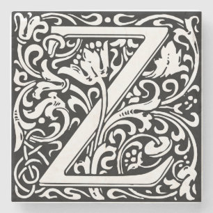 Letter Z art nouveau black and white Tile Stone Coaster
