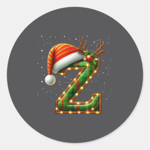 Letter Z Christmas Plaid Santa Hat Monogram Initia Classic Round Sticker