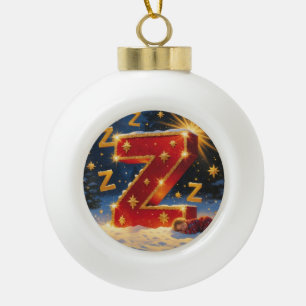 Letter Z Christmas Sleeping Personalised Initial Ceramic Ball Christmas Ornament