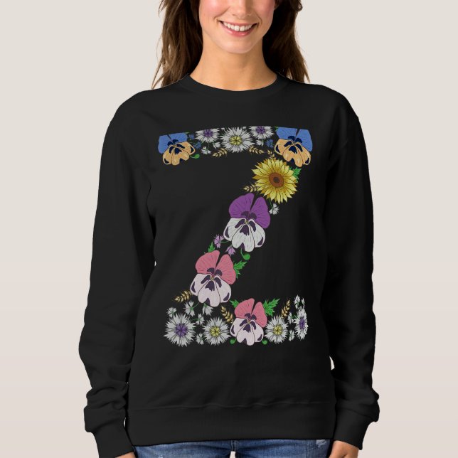Letter Z Cute Initial Monogram Floral Alphabet Let Sweatshirt (Front)