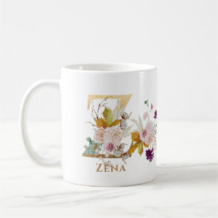 Letter Z - Gold Floral Name sister coworker friend Coffee Mug