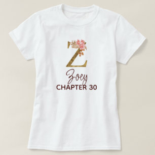 Letter Z Gold Monogram Blush Pink Roses Birthday T-Shirt