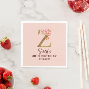 Letter Z Gold Monogram Blush Pink Roses Napkin