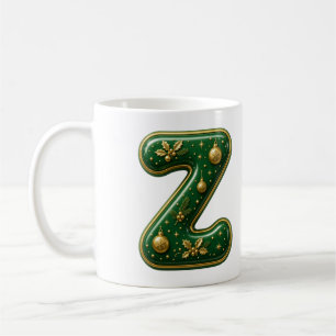 Letter Z Green Gold Bauble Christmas Monogram Coffee Mug