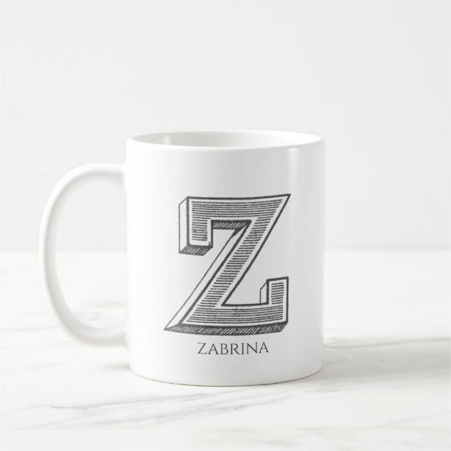 Letter Z Grey Monogram Modern Name Coffee Mug (Left)