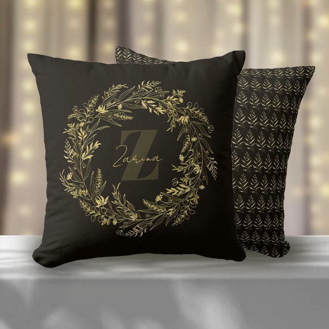 Letter Z Leaf Gold Monogram Cushion (Creator Uploaded)