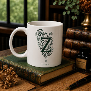 Letter Z Linocut Botanical Personalised Mug