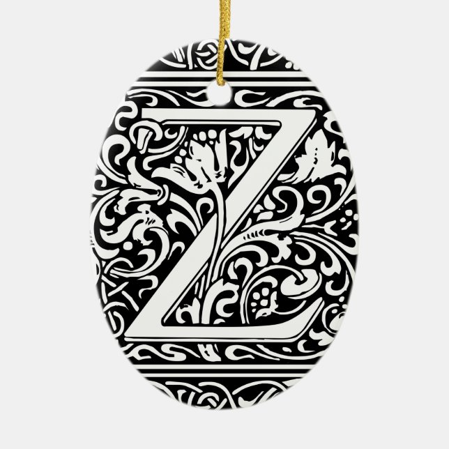 Letter Z Mediaeval Monogram Art Nouveau Ceramic Ornament (Front)