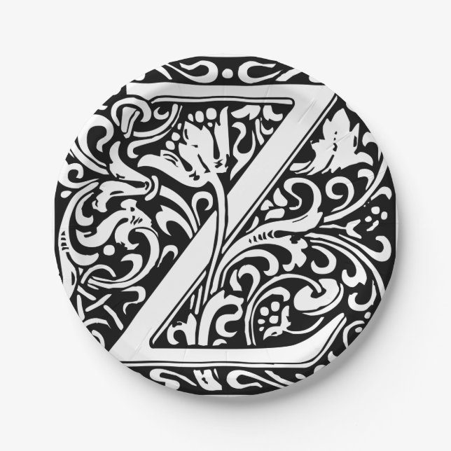 Letter Z Mediaeval Monogram Art Nouveau Paper Plate (Front)