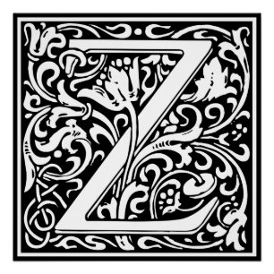 Letter Z Mediaeval Monogram Art Nouveau Poster