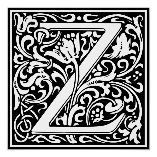Letter Z Mediaeval Monogram Art Nouveau Poster (Front)