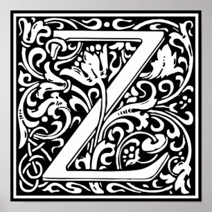 Letter Z Mediaeval Monogram Art Nouveau Poster