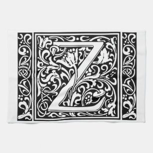 Letter Z Mediaeval Monogram Art Nouveau Tea Towel