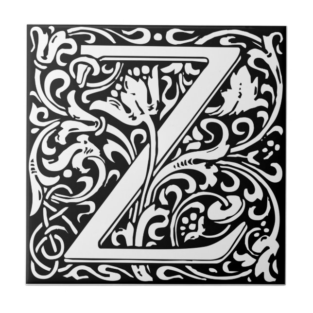 Letter Z Mediaeval Monogram Art Nouveau Tile (Front)