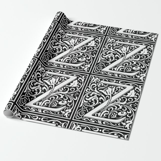 Letter Z Mediaeval Monogram Art Nouveau Wrapping Paper (Unrolled)