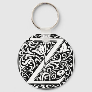 Letter Z Mediaeval Monogram Vintage Initial Key Ring