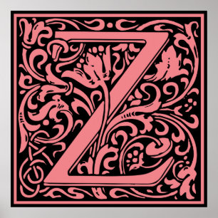 Letter Z Mediaeval Monogram Vintage Initial Poster