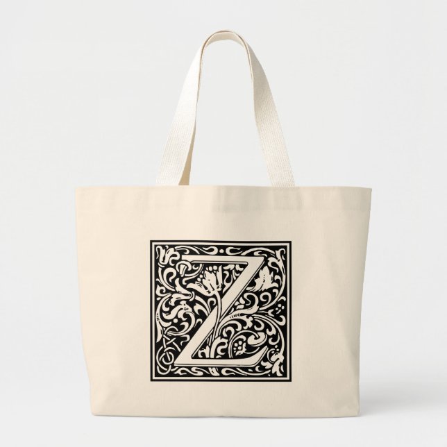 Letter Z Medieval Monogram Art Nouveau Large Tote Bag (Front)